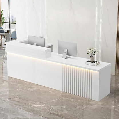 Receptionist Desk with LED Light，Wooden Salon Checkout Counter with Storage by Unknown