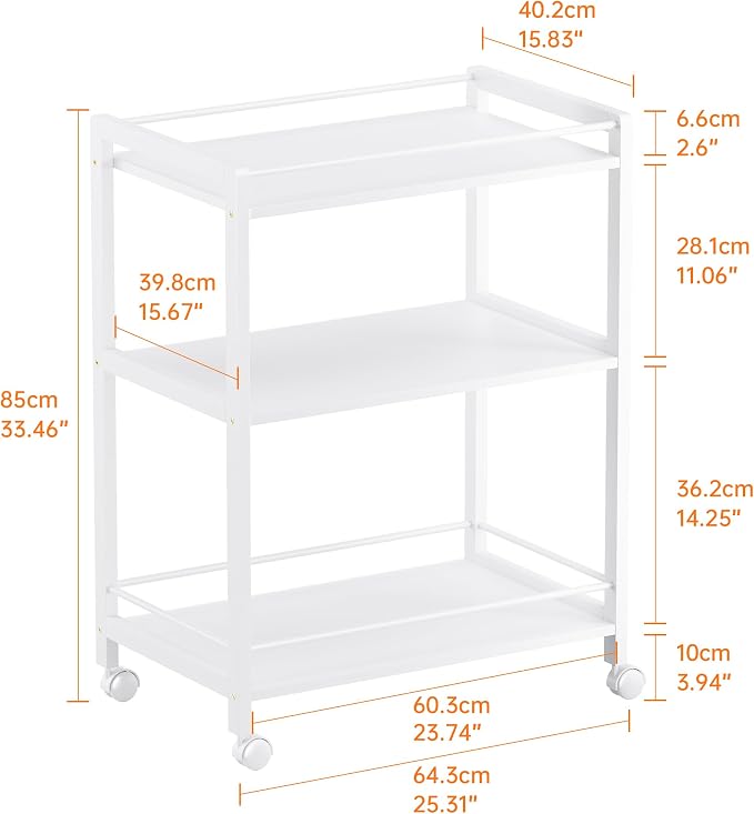 HITNET White Bar Cart, Home Bar Serving Cart, Kitchen Trolley on Wheels - Image 3