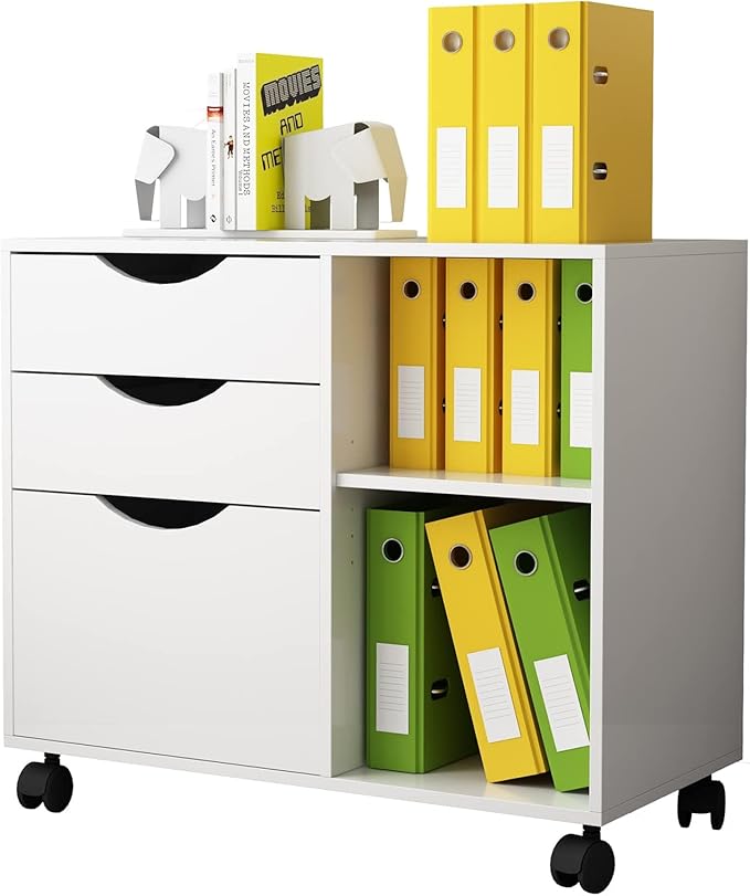 QDSSDECO 3-Drawer with Shelf Wood File Cabinet Mobile Lateral Filing Cabinet by QDSSDECO