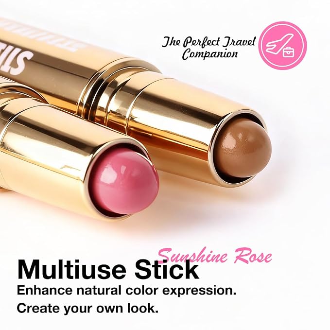 evpct 2In1 Blush Contour Multiuse Makeup Stick, Rose & Warm Nude Brown Creamy - Image 2