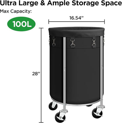 Laundry Hamper with Wheels, 100L Round Rolling Laundry Basket Sorter with - Image 7