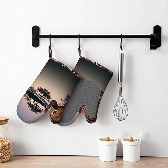 Reflection Guitar Print Oven Mitts Set of 2, Heat Resistant Silicone Oven - Image 7