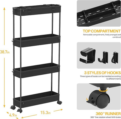 SPACELEAD Slim Storage Cart 4 Tier, Bathroom Organizer Rolling Utility - Image 4