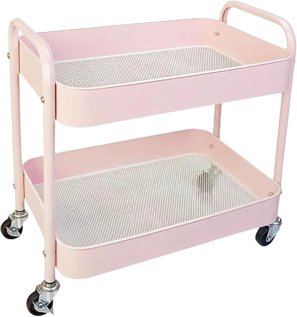 2 Tier Pink Rolling Cart with Wheels by LIWNYRK