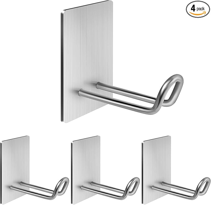 Self Adhesive Hooks Heavy Duty, Large Stainless Steel Towel Hooks, No Drill by Quavzotu