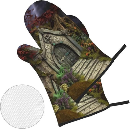 Gothic Fairy Garden Oven Mitts and Pot Holders Sets of 4 Heat Resistant Non - Image 9