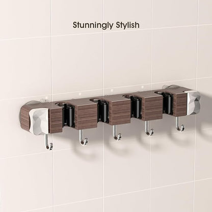 Suction Cup No Drilling Broom Holder Wall Mount, Walnut Color Mop Organizer - Image 6