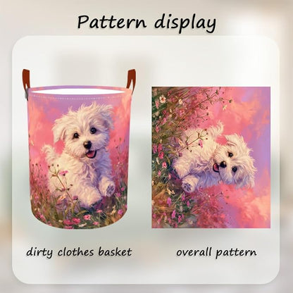 Laundry Baskets 15.7x19.7 Inch Large Puppy Wildflower Field Design Collapsible - Image 5