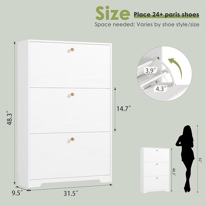 Nicetree Shoe Cabinet with 3 Flip Drawers, Narrow Shoe Organizer Cabinet - Image 2