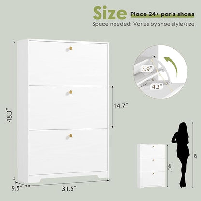 Nicetree Shoe Cabinet with 3 Flip Drawers, Narrow Shoe Organizer Cabinet - Image 2