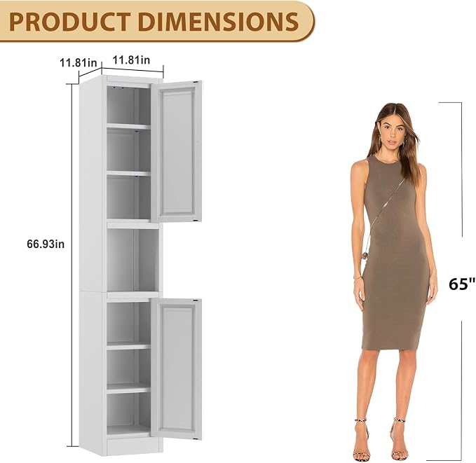 Tall Metal Narrow Bathroom Storage Cabinet 67" H, Tall White Pantry Cabinets - Image 2