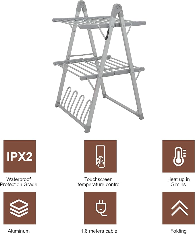Electric Heated Clothes Drying Rack, Foldable Heated Garment Dryer - Image 5