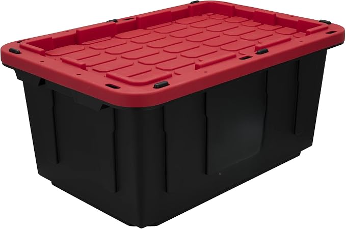 Black and Red Storage Bin, 17 Gallon Plastic Storage Container by Unknown