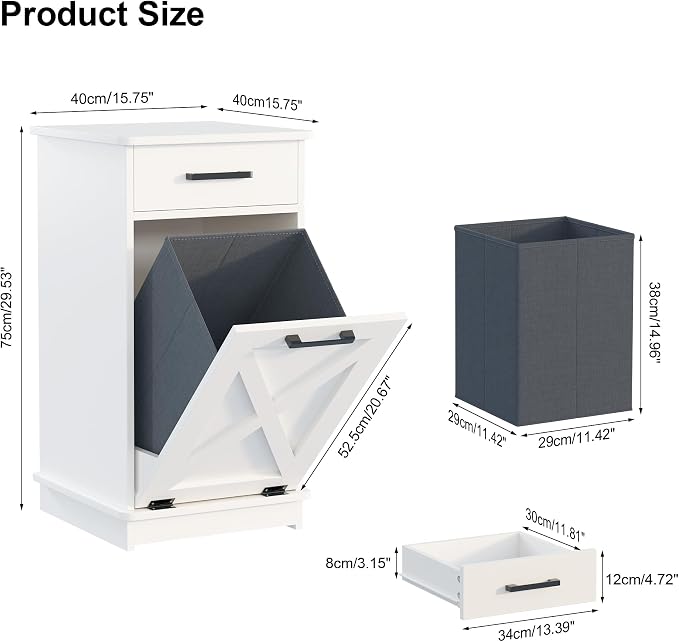 White Tilt Out Laundry Hamper Cabinet Hidden Laundry Hamper - Image 2