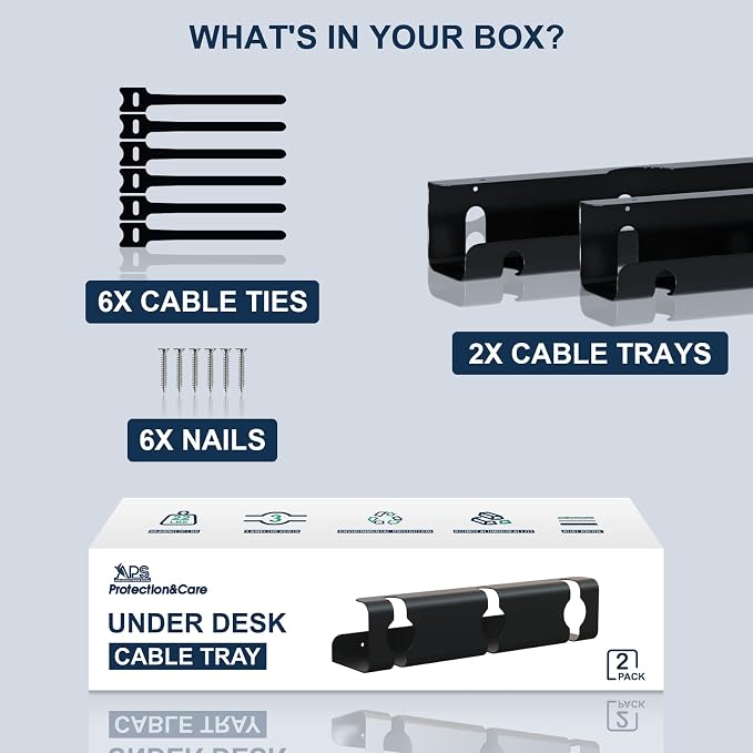 APS Under Desk Cable Management Tray, Two-Pack 16 Inch Black Metal Cord - Image 4