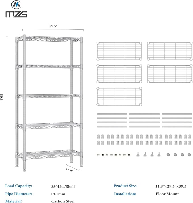 1250 lbs 5 Tier Shelf Metal Storage Shelves Wire Rack Closet Organizers - Image 3