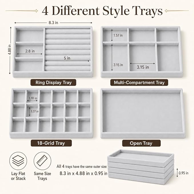 4 Pack Stackable Jewelry Organizer Tray Set - Image 5