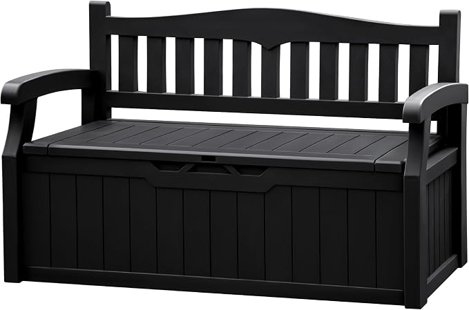 JUMMICO 80 Gallon Resin Outdoor Storage Bench, Large Deck Box by JUMMICO