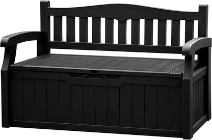 JUMMICO 80 Gallon Resin Outdoor Storage Bench, Large Deck Box by JUMMICO