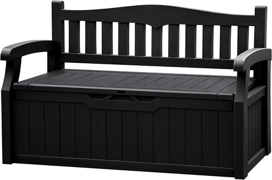 JUMMICO 80 Gallon Resin Outdoor Storage Bench, Large Deck Box by JUMMICO