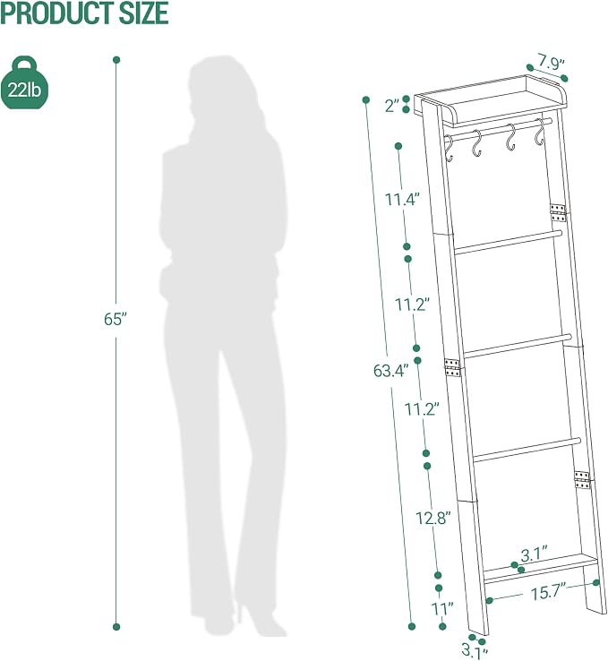 Blanket Ladder Shelf, Decorative Quilt Rack, 6-Tier Farmhouse Ladder Holder - Image 3