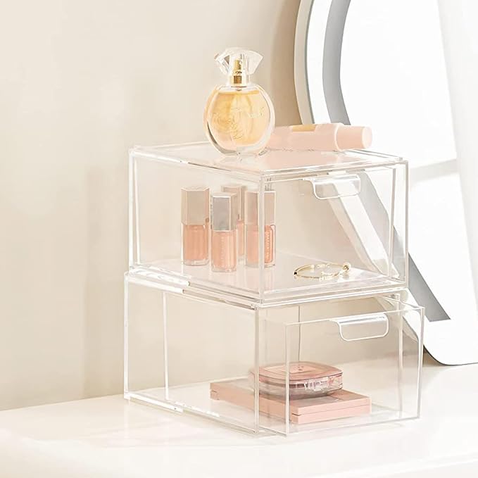 Clear Stackable Storage Drawers, 2 Pack Acrylic Drawers Desk Organizers Makeup - Image 4