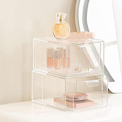 Clear Stackable Storage Drawers, 2 Pack Acrylic Drawers Desk Organizers Makeup - Image 4