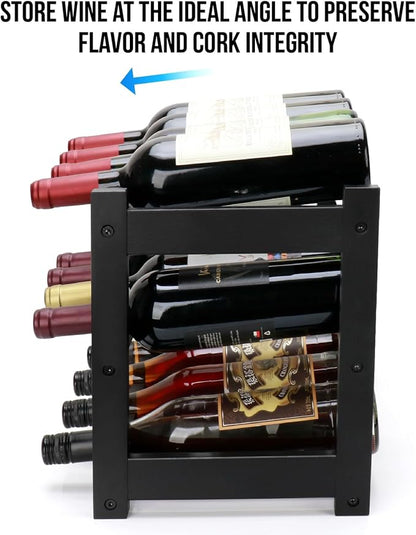 Bamboo Wine Rack, 3-Tier 12 Bottles Wine Storage Cabinet Shelf, Easy-Assembly - Image 4