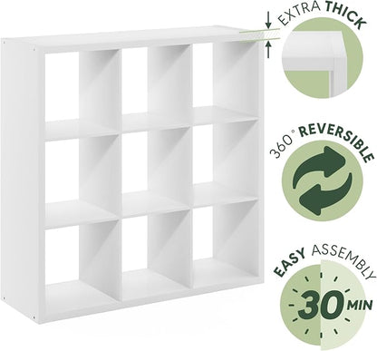 Furinno Cubicle Book Shelf, 9-Cube Bookshelf, Extra Thick Frame Reversible Tall - Image 5