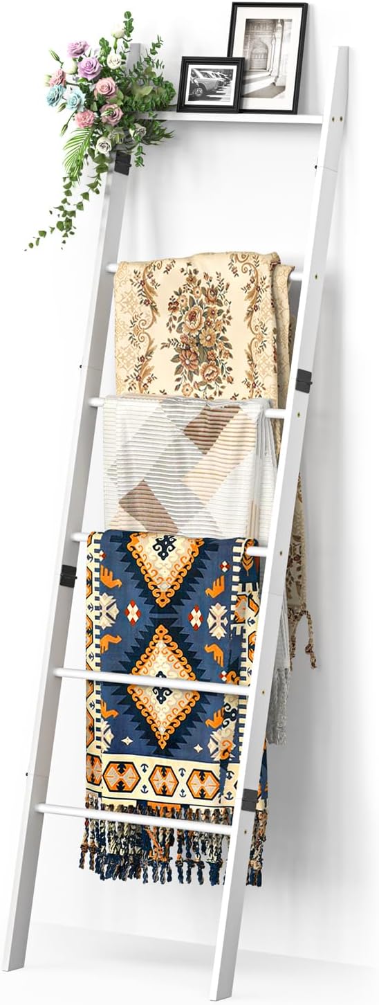 BAMBANG 6-Tier Blanket Ladder for Living Room, Blanket Quilt Ladder Rack Rustic by BAMBANG