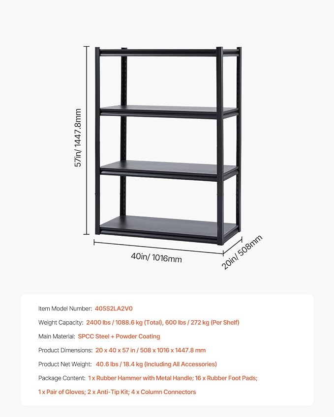 VEVOR Storage Shelves, 2400 lbs, 4 Tier Garage Storage Shelving - Image 8