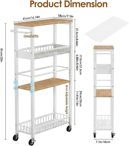Slim Rolling Storage Cart, 4 Tier Narrow Storage Cart, 7.1in | Metal Kitchen - Image 3