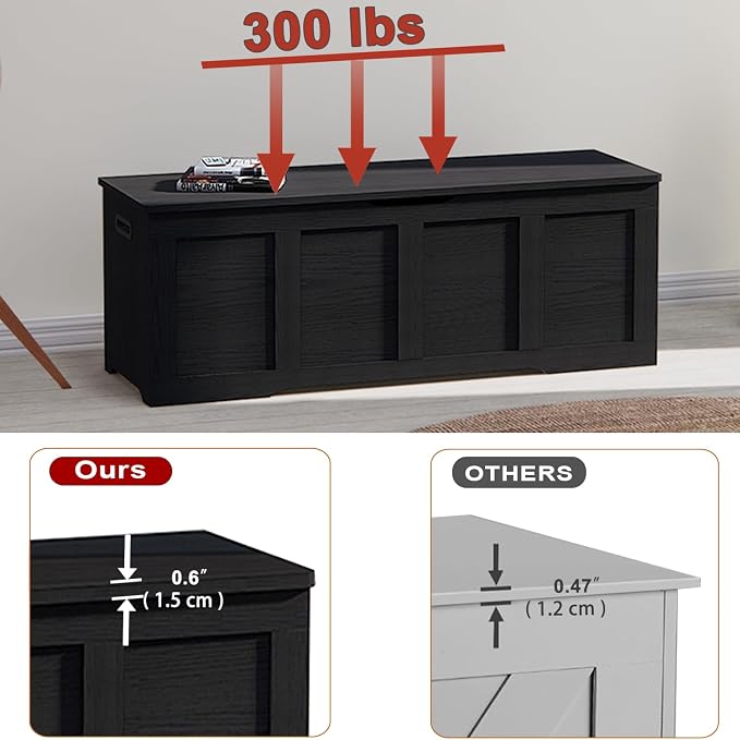 Timberer 47.2" Wooden Storage Chest, Extra Large Storage Trunk | Storage Bench - Image 4