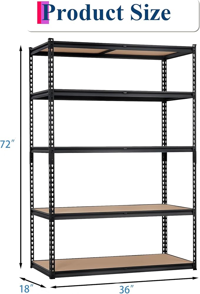 Heavy Duty Garage Storage Shelves, 5-Tier Metal Adjustable Shelving Unit - Image 3