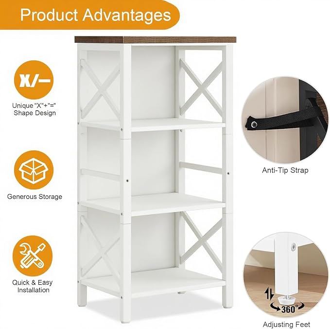 Small Bookshelf, 4 Tier Industrial Bookcase - Image 5