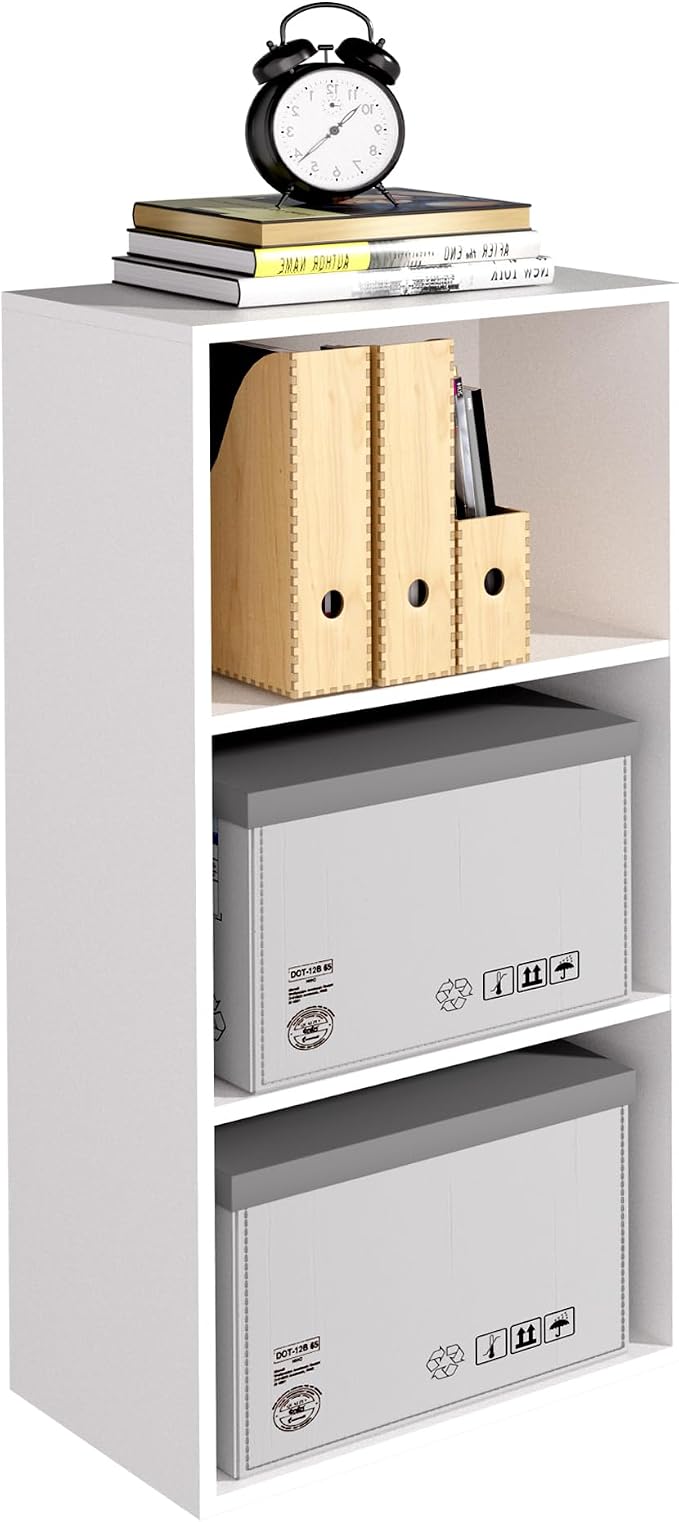 Wooden 3 Cube Storage Organizer, 3 Tier Low Bookcase Freestanding Storage by NewBeth