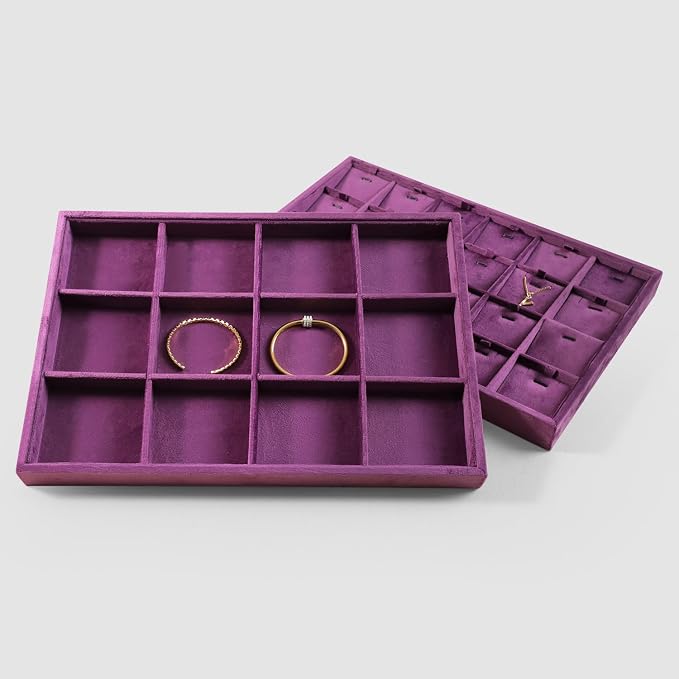Velvet Stackable Jewelry Display Tray, 12 Grid Watch Bangle Bracelet Storage - Image 5