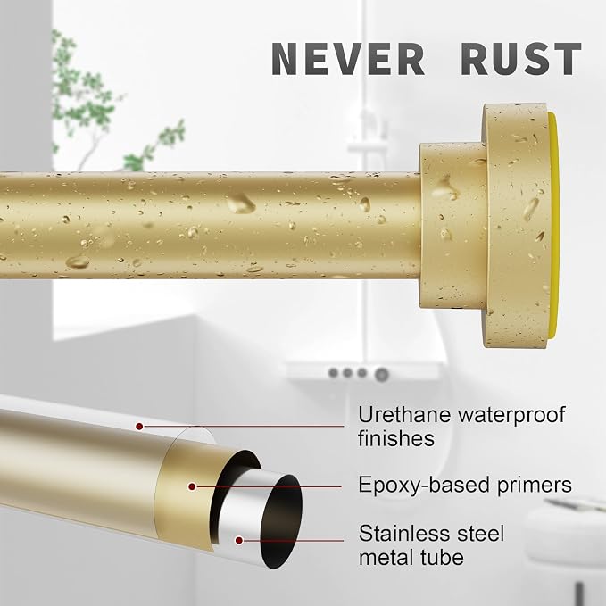 Thestoa Gold Shower Curtain Rod Adjustable 43-78 inch, Anti-Rust Non-Slip - Image 4