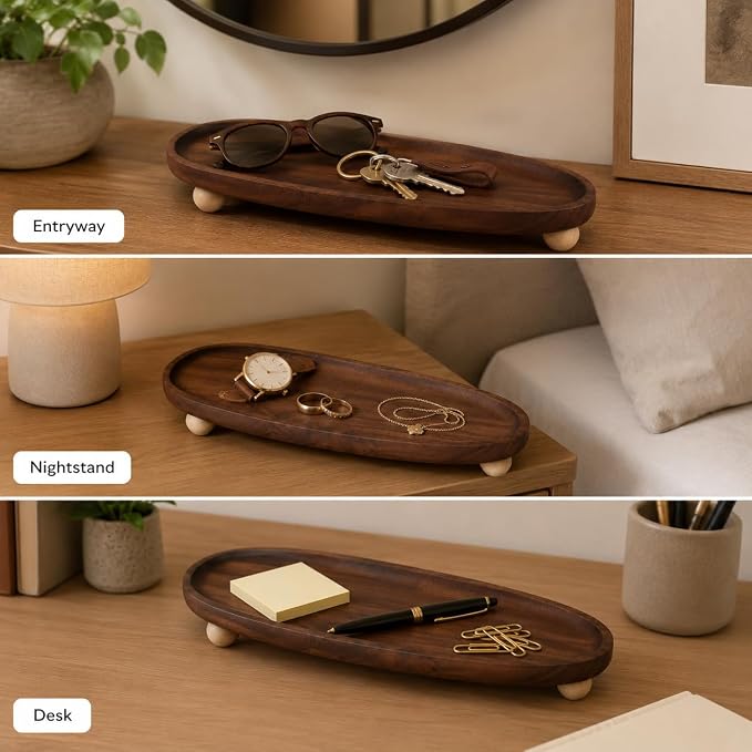 Wooden Entryway Catchall Tray for Keys, Watch & Small Essentials - Image 3