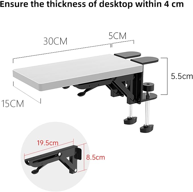 Sisyphy Ergonomics Desk Extender Tray, 11.8x5.9" Punch-Free Clamp on, Foldable - Image 3