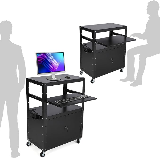 Mobile AV Cart with Locking Storage Cabinet, Adjustable Laptop Stand & Drop by GarveeLife