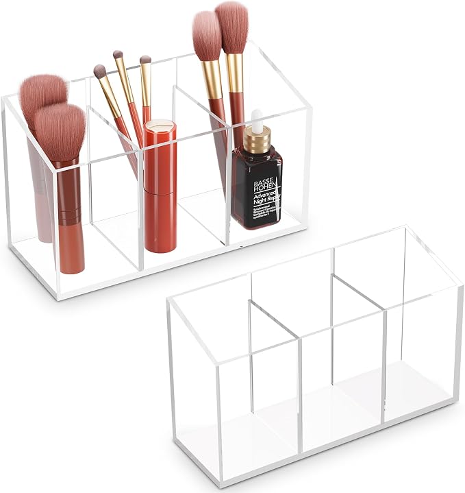 Acina 2PCS Clear Makeup Brush Holder Organizer Acrylic 3-Slots Cosmetic Brushes by Acina