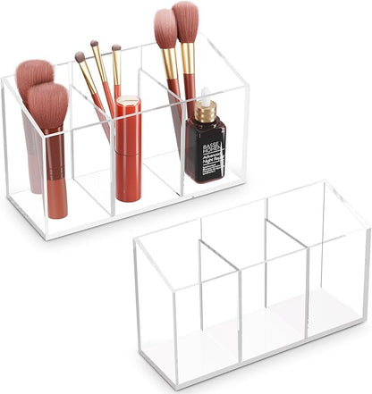 Acina 2PCS Clear Makeup Brush Holder Organizer Acrylic 3-Slots Cosmetic Brushes by Acina