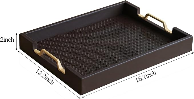 HofferRuffer Faux Leather Rectangle Serving Tray Decor Platter - Image 2