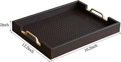 HofferRuffer Faux Leather Rectangle Serving Tray Decor Platter - Image 2