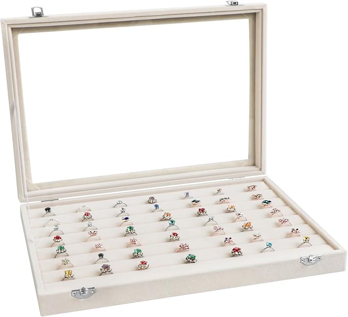Wudygirl Ring Display with Clear Lid Organizer and Showcase Rings Box with 7 by Wudygirl