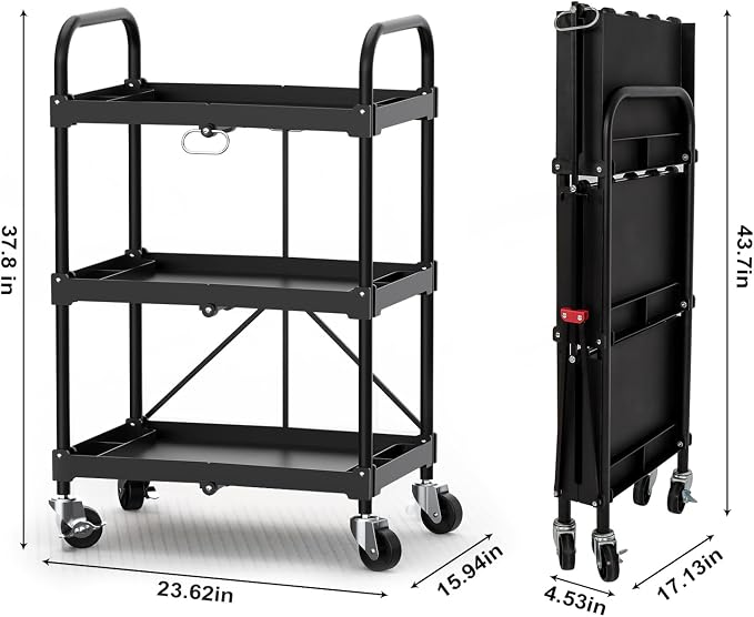 Collapsible Service Cart, Folding Utility Cart - Image 3