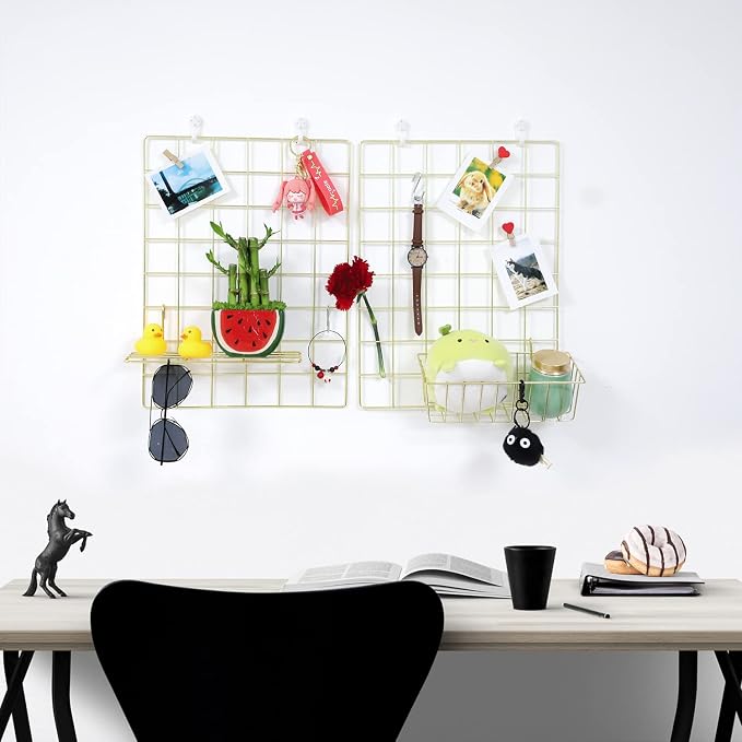 GBYAN Wall Grid 2 Pack Wire Photo Grid Panels Memo Board Wall Organizer - Image 3