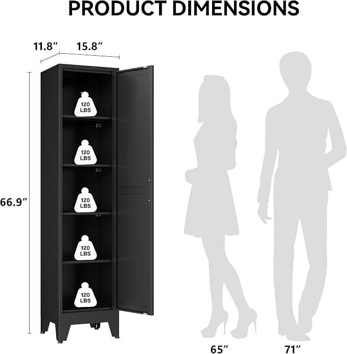 COFaR 67" Metal Pantry Cabinet, Slim Freestanding Cupboard - Image 2