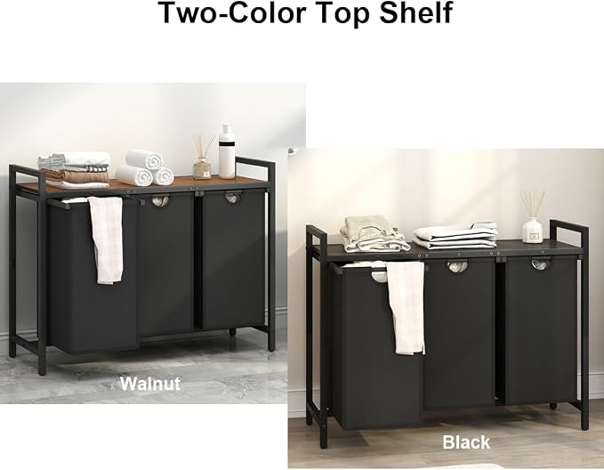 Laundry Hamper, Two -Color 3 Section Laundry Basket - Image 2